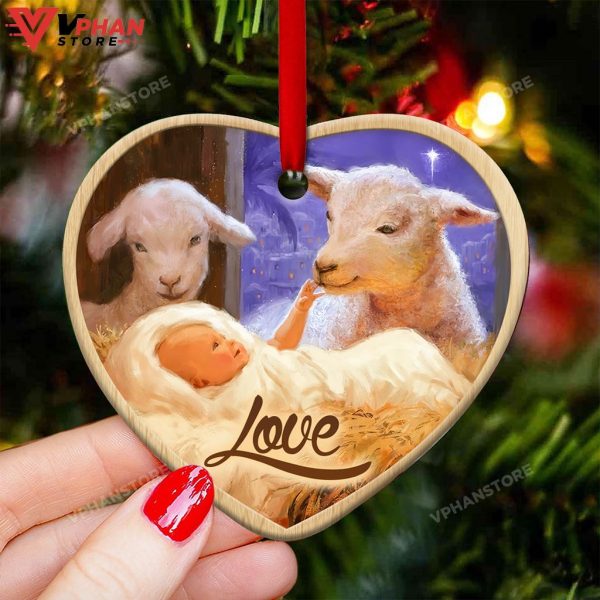 Jesus Nativity Love Heart Ceramic Ornament