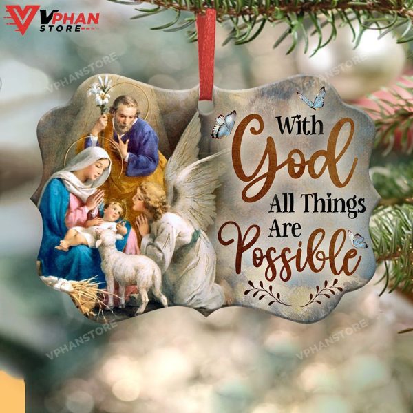 With God All Things Are Possible Jesus Metal Ornament