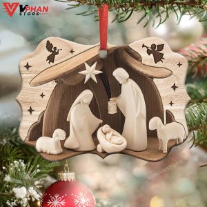 Jesus Nativity Wooden Style Christmas Ornament 1