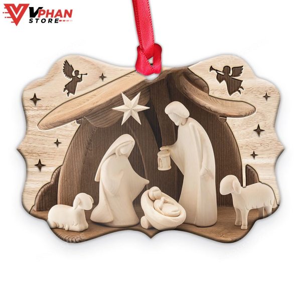 Jesus Nativity Wooden Style Xmas Ornament