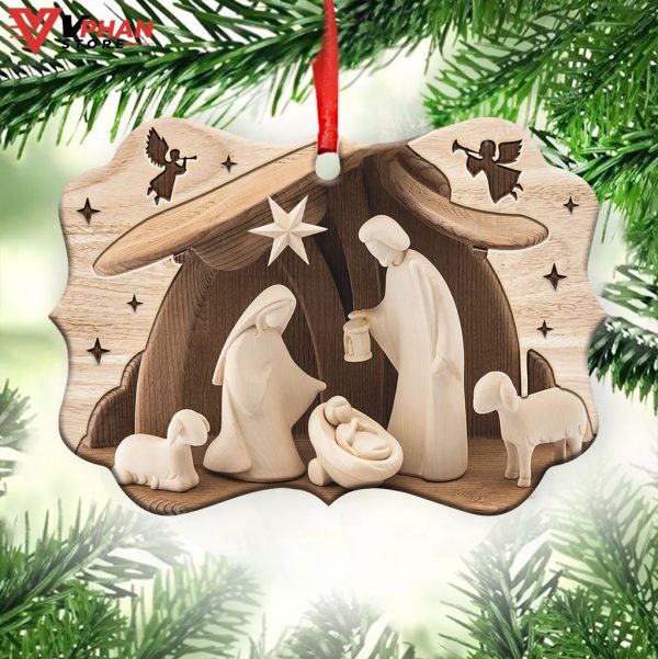 Jesus Nativity Wooden Style Xmas Ornament