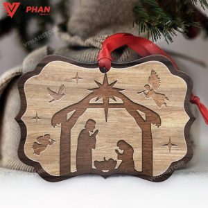 Jesus Nativity Wooden Style Metal Ornament 1