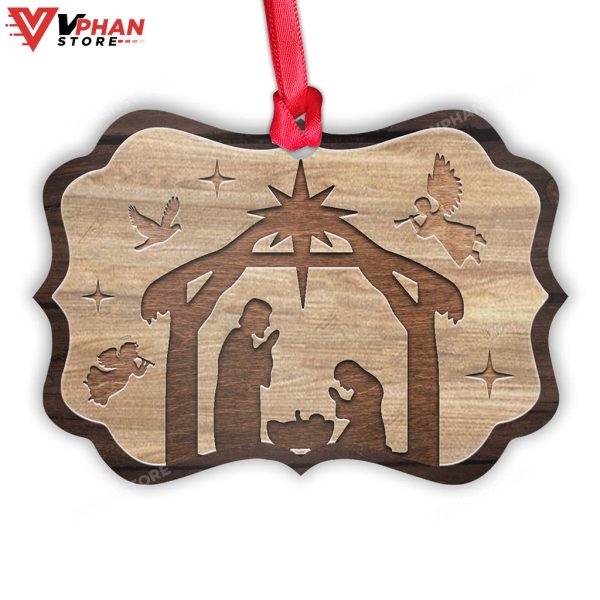 Jesus Nativity Wooden Style Metal Ornament