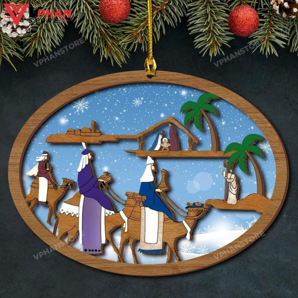 Jesus Nativity with Three Kings Christmas Wood Layered Ornament