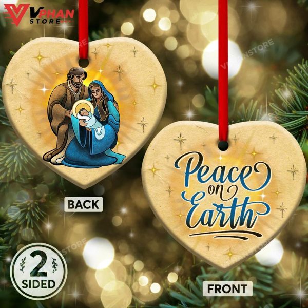 Jesus Peace On Earth Heart Ceramic Ornament