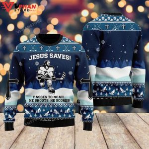 Jesus Saves Hockey Ugly Christmas Sweater Christian Shirts Gifts Idea 1