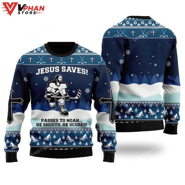 Jesus Saves Hockey Ugly Sweater Christian Shirts Gifts Idea