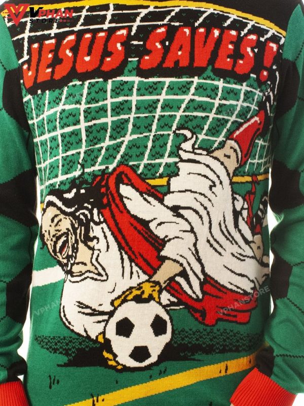 Jesus Saves Jesus Plays Soccer Funny Ugly Christmas Sweater