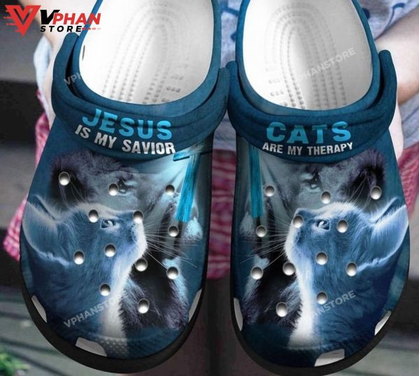 Jesus Savior Cats Are My Therapy Classic Clogs Shoes