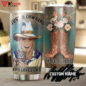 Just A Cowgirl Who Loves Cats Personalized Tumbler 1