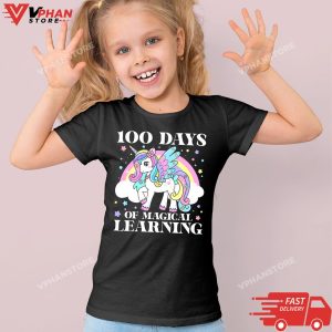 Kid Black 100 Days of School Unicorn Girls Teacher 100th Day of School T Shirt