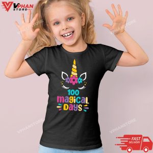 Kid Black 100 Magical Days Kids Unicorn 100th Day of School T Shirt