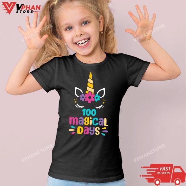 100 Magical Days Kids Unicorn 100th Day of School T-Shirt