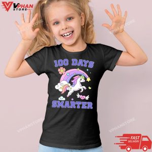 Kid Black 100th Day Of School Unicorn Girls 100 Days Of School Smarter T Shirt