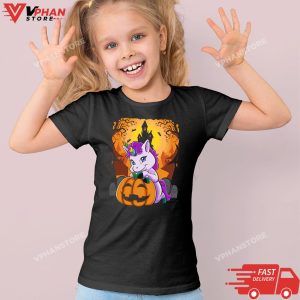 Kid Black Cute Halloween Shirt Girls Kids Witchy Unicorn Halloween T Shirt