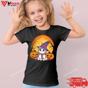 Kid Black Cute Halloween Shirt Girls Women Witchy Unicorn Halloween T Shirt