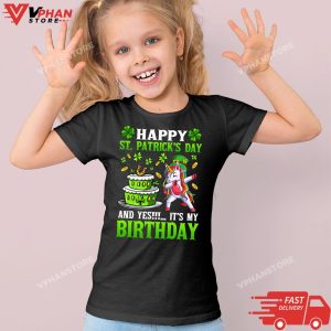 Kid Black Dabbing Unicorn Happy St Patricks Day And My Birthday T Shirt