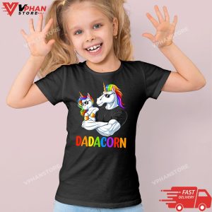 Kid Black Dadacorn Unicorn Dad and Baby Girl Fathers Day Papa Daughter T Shirt