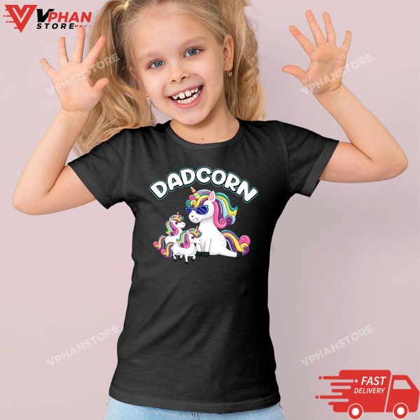 Dadcorn Dad 2 Kids Father Unicorn Father’s Day T-Shirt