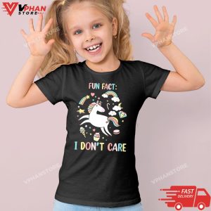 Kid Black Fun Fact I Dont Care Funny Unicorn Saying T Shirt