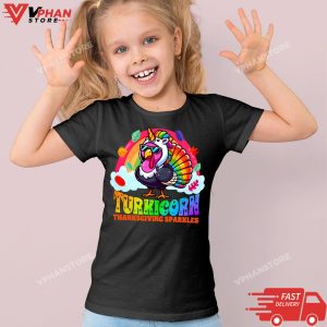 Kid Black Funny Turkicorn Unicorn Turkey Funny Thanksgiving Girls Kids T Shirt