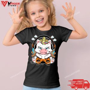 Kid Black Gamer Girl Unicorn Gaming Cute Video Game Women Girls T Shirt