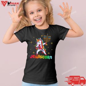 Kid Black Hanukkah Dabbing Unicorn Jewnicorn Chanukah Jewish Xmas T Shirt