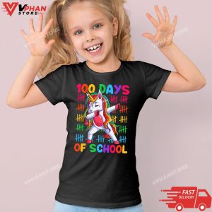 Kid Black Happy 100 Days Of School Shirt Girls Kids Unicorn Lover T Shirt