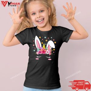 Kid Black Happy Easter Unicorn Bunny Girls Kids Easter Eggs Kids Girls T Shirt