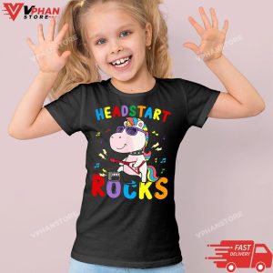 Kid Black Headstart Rocks Unicorn Kids Back To School T Shirt