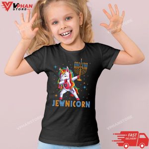 Kid Black Jewnicorn Funny Hanukkah Unicorn Gift Girl Women Pajamas T Shirt