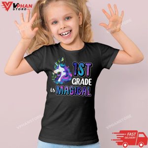 Kid Black Kids Cute First Grade Unicorn Toddler Girls Boys Hello 1st Grade T Shirt