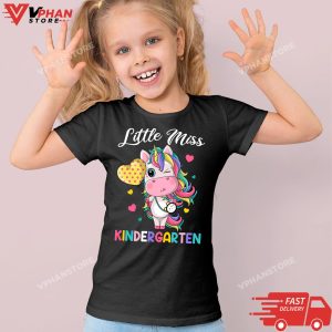 Kid Black Little Miss Kindergarten Unicorn Back to School Here I Come T Shirt