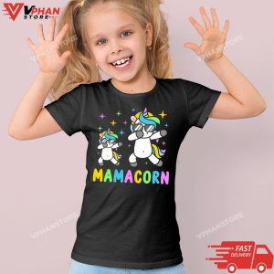 Kid Black Mamacorn Funny Unicorn Mommy Unicorn Girl and Mother T Shirt