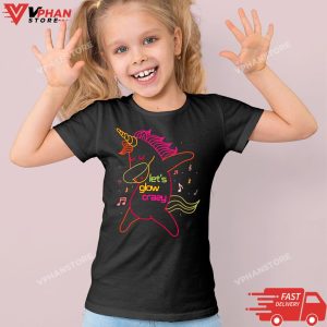 Kid Black Neon Unicorn Lets Glow Crazy Retro 80s Group Party Squad T Shirt