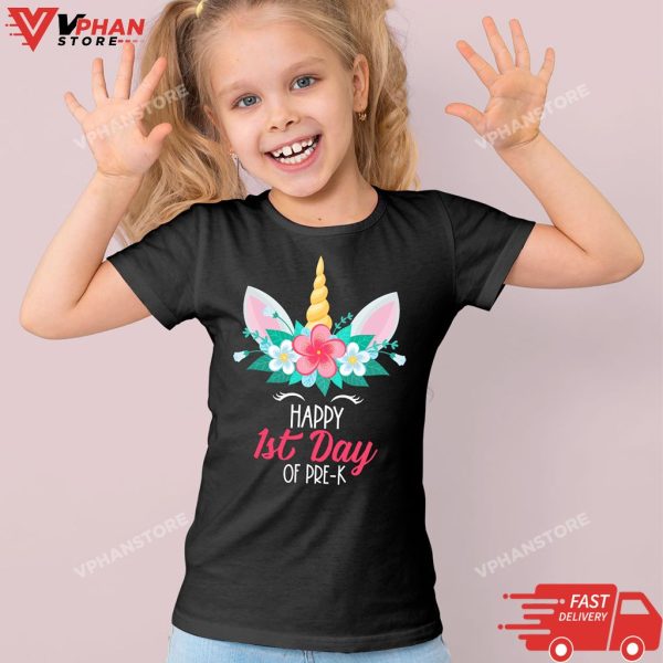 Pre K Unicorn First Day Of School Shirt Back To Outfit Girls T-Shirt