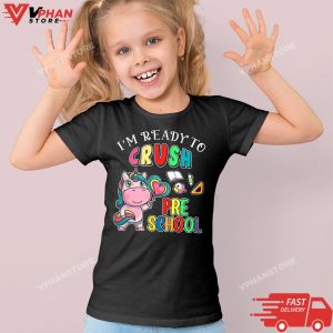 Kid Black Ready To Crush Pre K Unicorn Rainbow Back To School Kids T Shirt