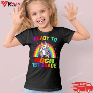 Kid Black Ready To Rock 1st Grade Dabbing Unicorn Back To School Girls T Shirt