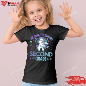 Kid Black Ready to Crush Second 2nd Grade Back To School Unicorn Kids T Shirt