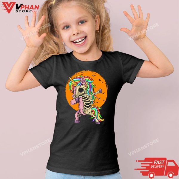 Spooky Christmas Dabbing Unicorn Skeleton Girl Women Kid T-Shirt