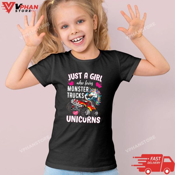 Unicorn Birthday Gift Just A Girl Who Love Monster Truck T-Shirt