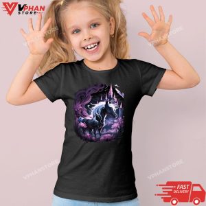 Kid Black Unicorn Castle Graphic for Women and Girls T Shirt