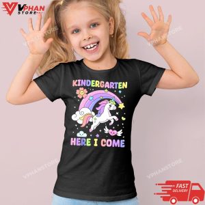 Kid Black Unicorn Kindergarten Here I come School Kindergarten Girl T Shirt