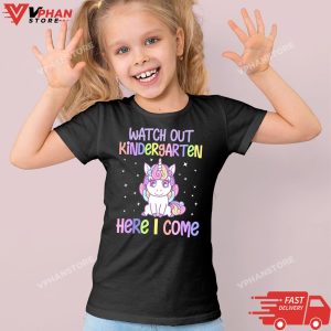 Kid Black Watch Out Kindergarten Here I Come Unicorn Back To School T Shirt