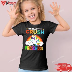 Kid Black Welcome Back To School Unicorn Crushing Preschool T Shirt