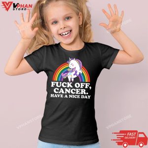 Kid Black Womens Fuck Off Cancer Fighting Quote Funny Unicorn Rainbow T Shirt