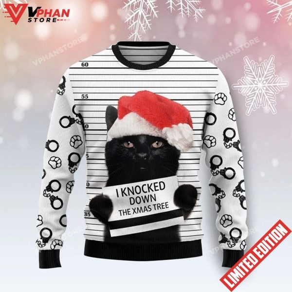 Knocked Down Black Cat Ugly Sweater