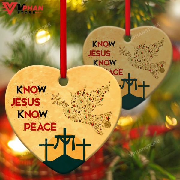 Know Jesus Know Peace Pigeon Ceramic Heart Ornament