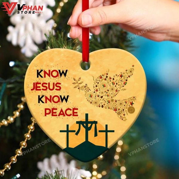 Know Jesus Know Peace Pigeon Ceramic Heart Ornament