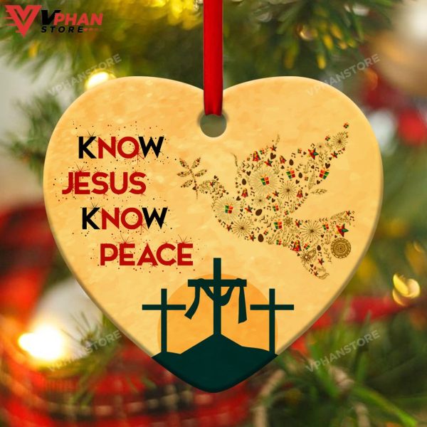 Know Jesus Know Peace Pigeon Ceramic Heart Ornament